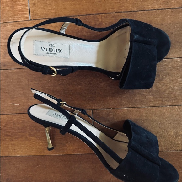 Valentino Black Suede Heels with Gold Accents - Picture 1 of 6